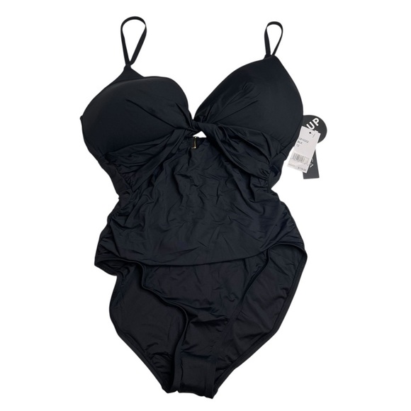 La Blanca Island Goddess Twist Keyhole One Piece Swimsuit Black Size 12 New - Picture 1 of 7